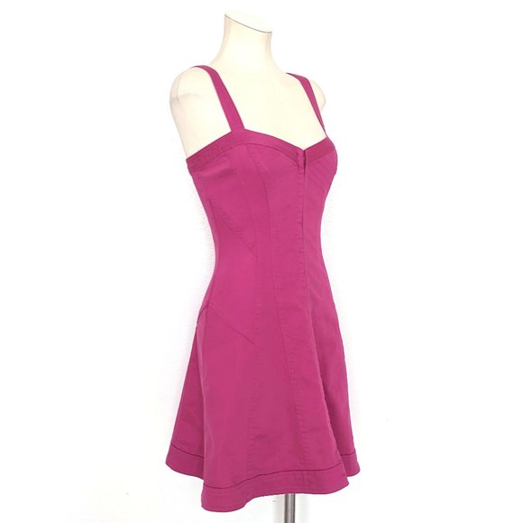 NWT Betsey Johnson Fuchsia Pink Denim Corset Fit Flare Cotton Mini Dress - Picture 1 of 10